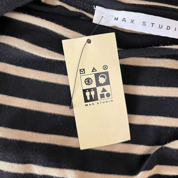 NWT MAX STUDIO black/tan striped scoop neck modal/spandex tee shirt , size XL. - Picture 6 of 6